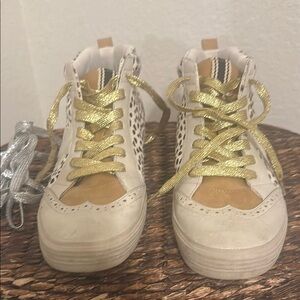 ShuShop Gold and White Sneakers with Platform Sole